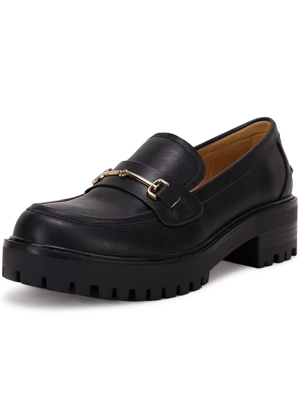 Black Chunky Lug Loafer with Gold Bit Accent